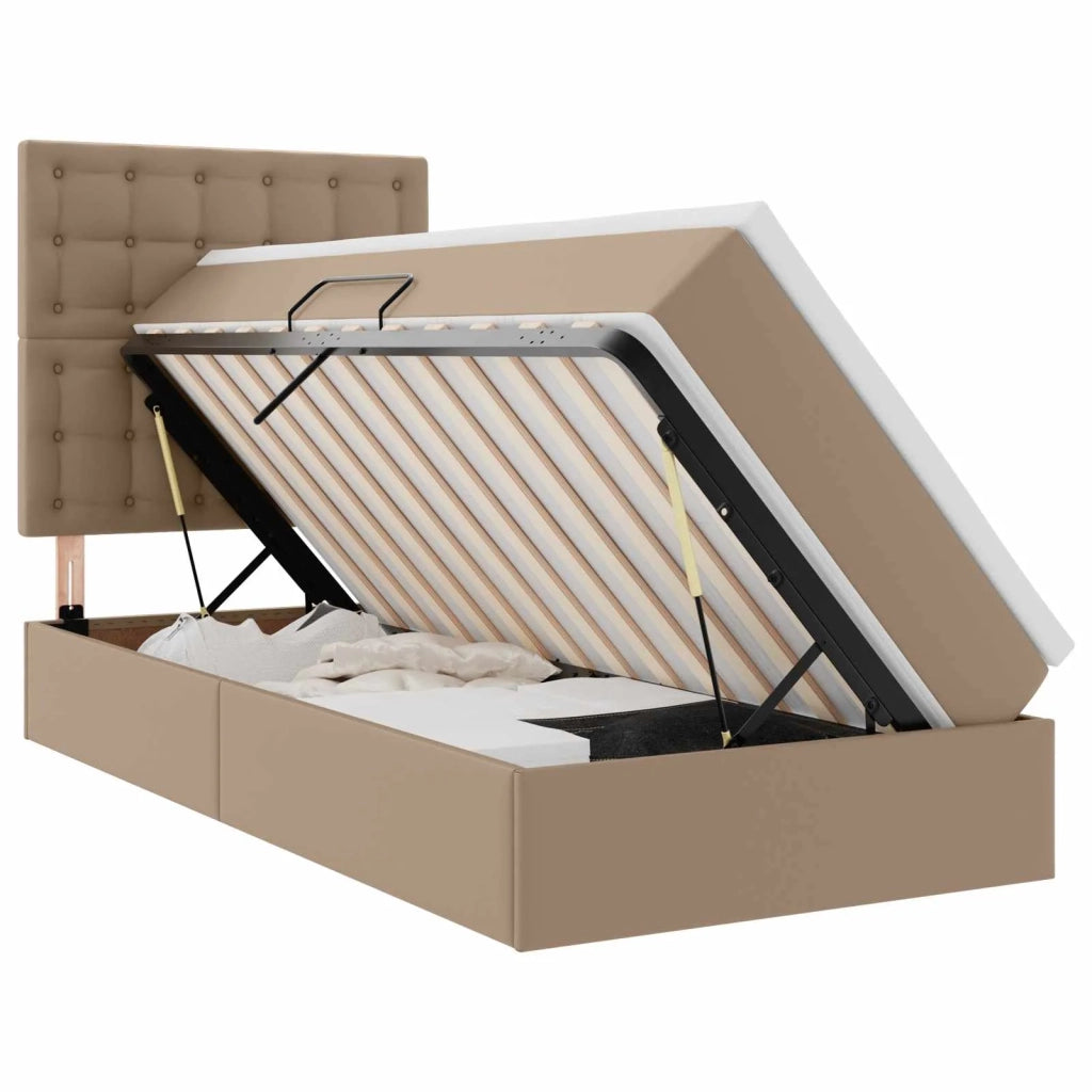 Letto con Contenitore Cappuccino 100 x 200 cm Pelle Sintetica