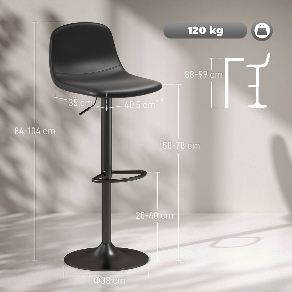 Set 2 Sgabelli da Bar con Schienale e Altezza Regolabile in Pelle PU Nero