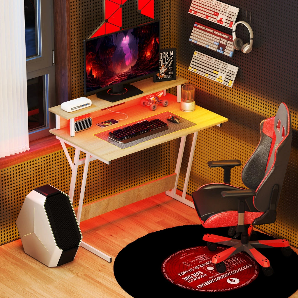 Scrivania Gaming con LED 100x60 cm ¨C Zephmum ¨C Legno Naturale