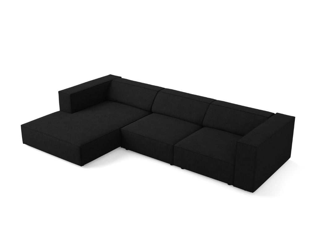 Cosmopolitan Design - Divano angolare sinistro "Arendal" 4 posti in ciniglia con effetto a coste nero 