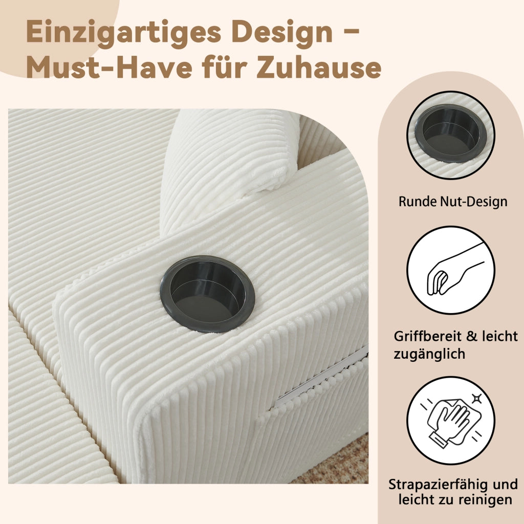 Divano angolare modulare 3 posti - con pouf mobili; portabicchieri e tasche - beige