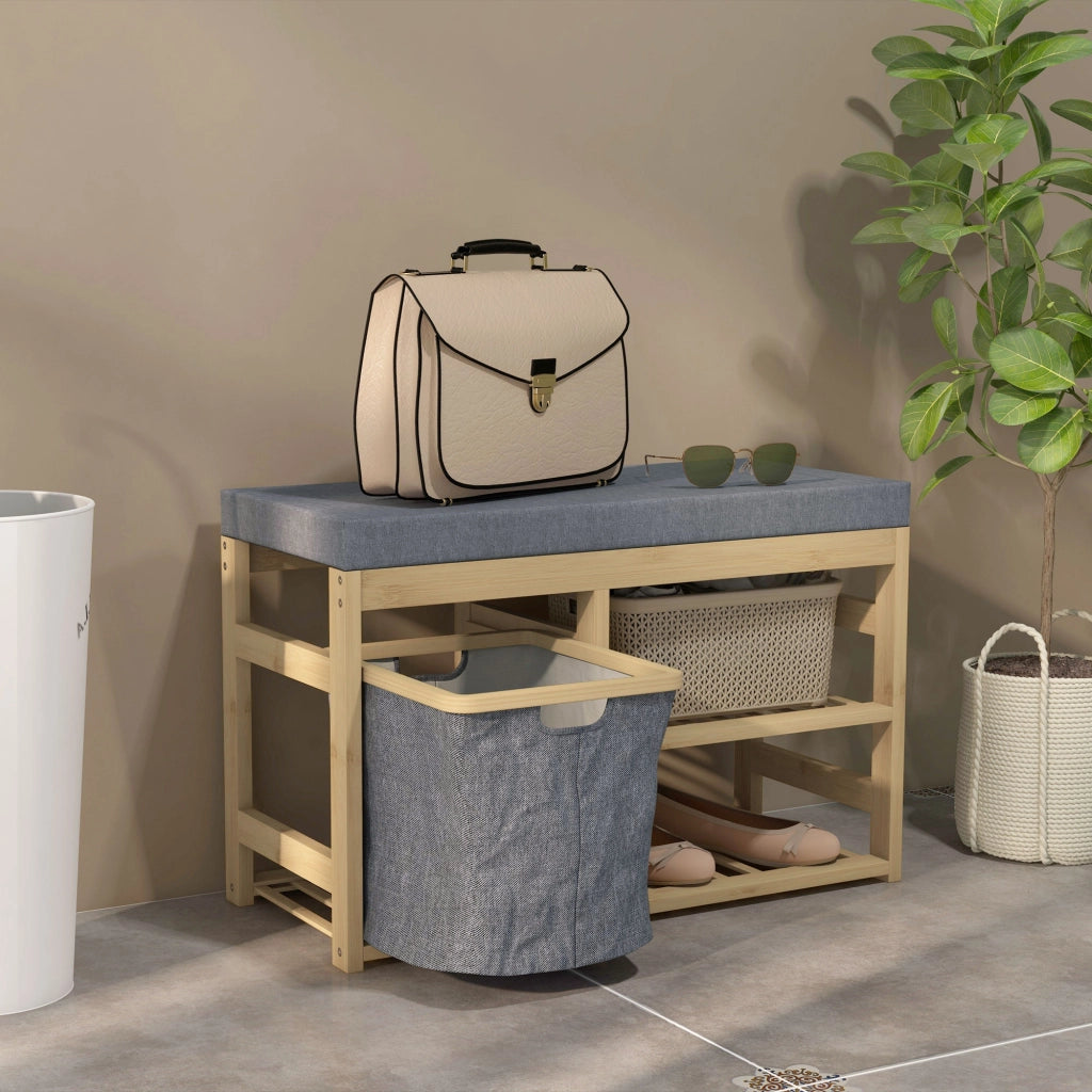 Scarpiera con Panca Seduta e Cesta Estraibile ¨C Xylo ¨C Legno Naturale 69x30x45 cm