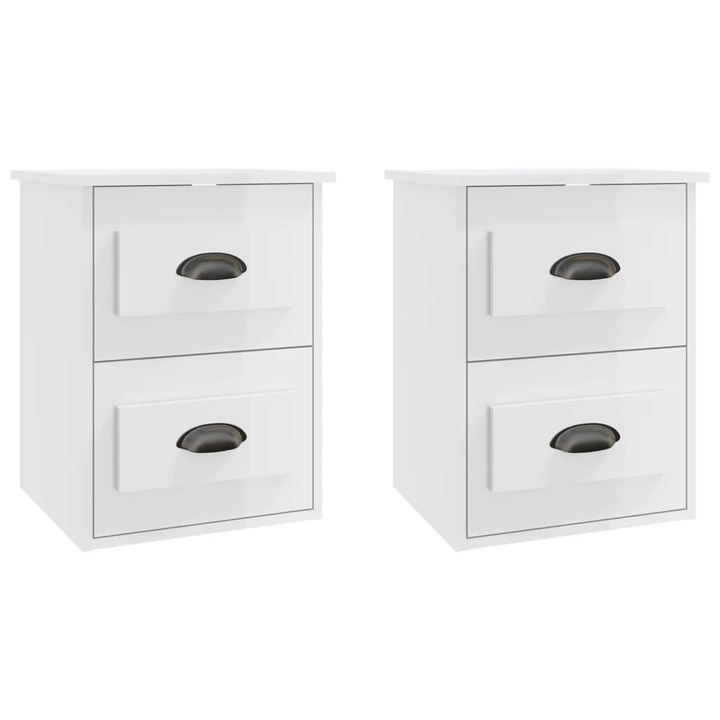Comodini a Parete 2 pz-Set di 2 Tavolino da notte Bianco Lucido 41,5x36x53 cm