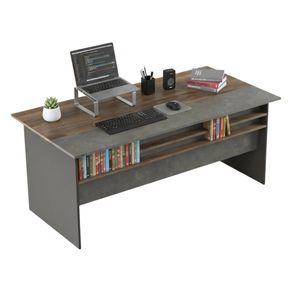Cecima, Scrivania Materiale Piano in Legno Nobilitato, 89.5x180x75h cm Marrone