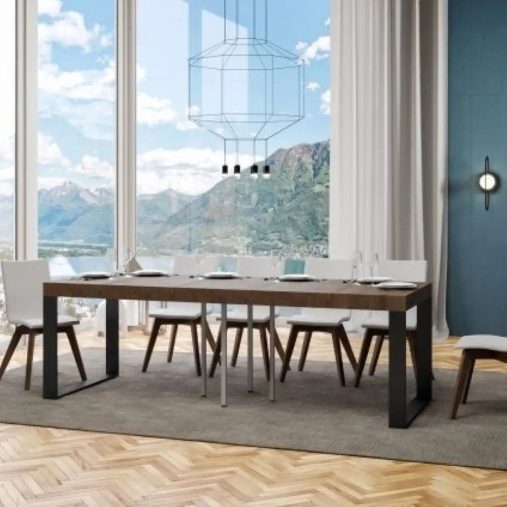 Tavolo allungabile 90/246x90 cm Tecno Premium colore noce gambe antracite