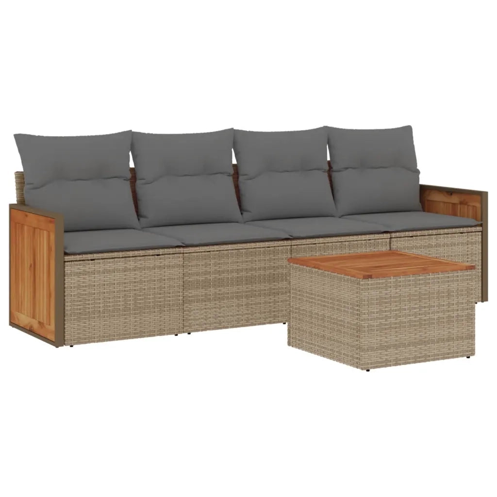 Set Divano da Giardino 5 pz con Cuscini Beige in Polyrattan