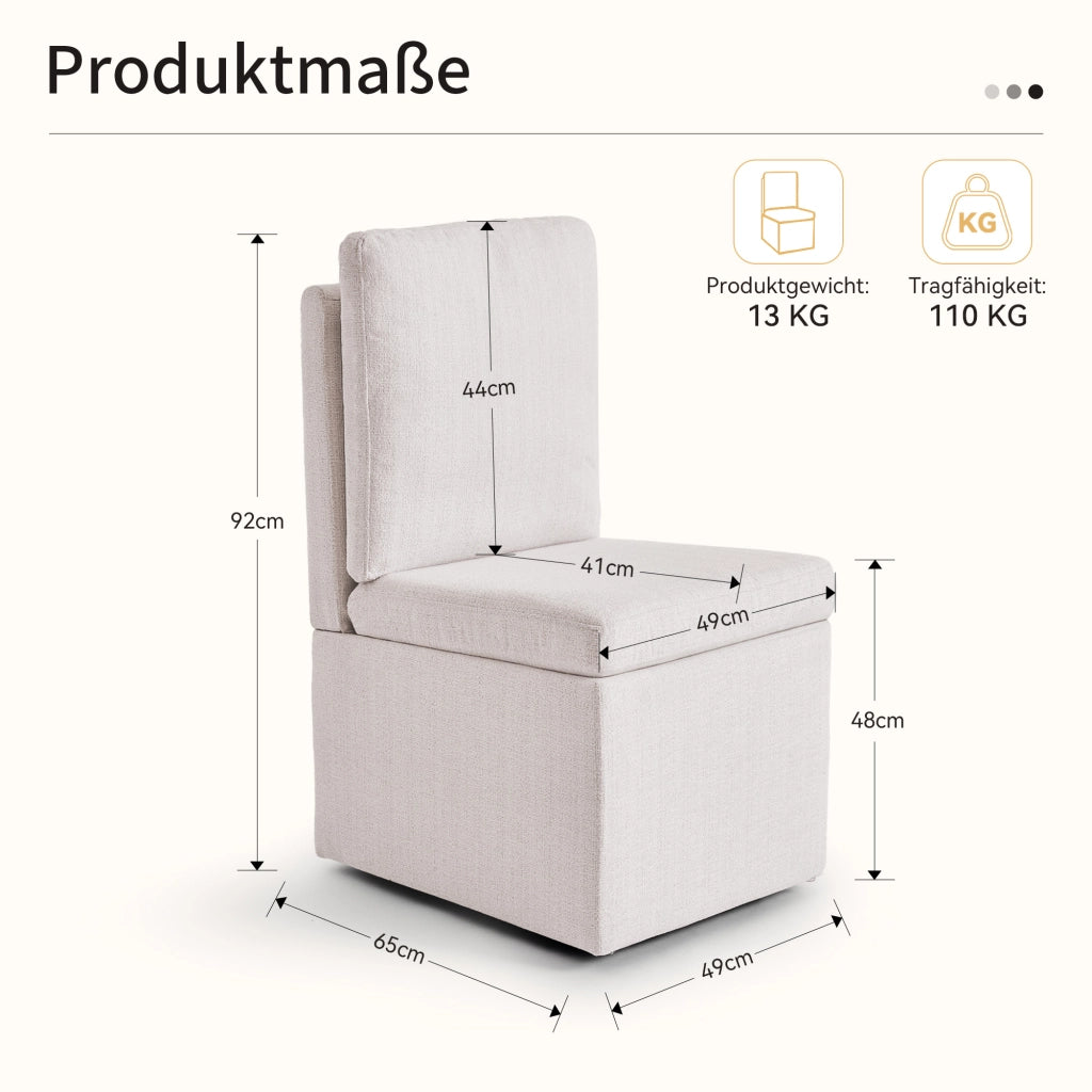 SEDIA da pranzo con contenitore e ruote, 49x49x92 cm, chenille grigio-beige