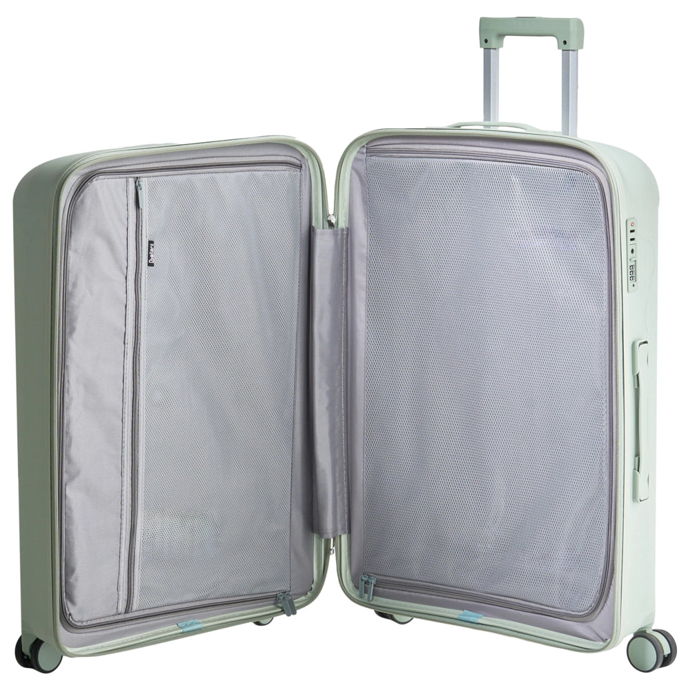 Set di 3 valigie rigide verde chiaro Materiale sintetico Lucchetto TSA in ferro Ruote silenziose Cerniera antifurto 3 misure stile Moderno