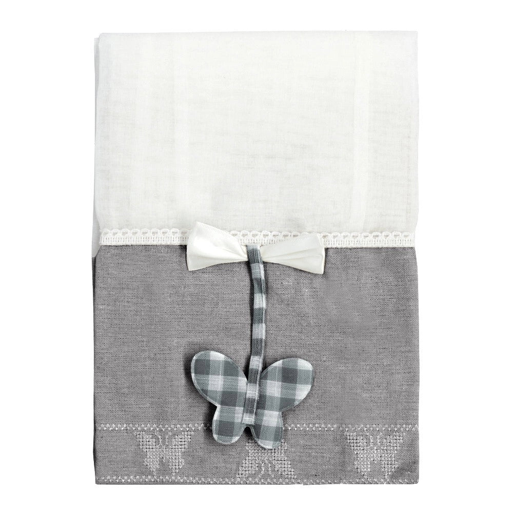 Tende Finestre Porta Interno Tessuto Semitrasparente Shabby Chic Farfalla Coppia Grigio - 60x150 Cm