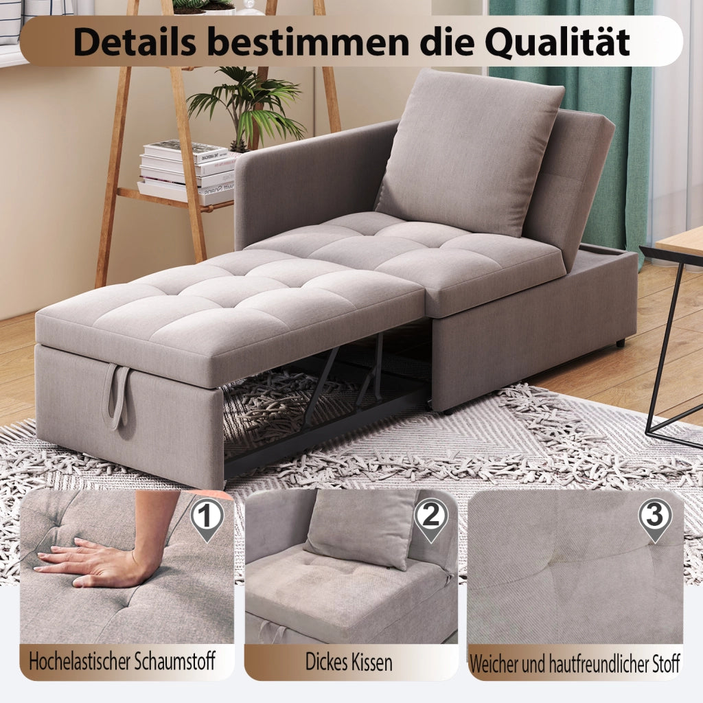 DIVANO LETTO 3 in 1 177x68x65 cm Grigio in lino con schienale regolabile