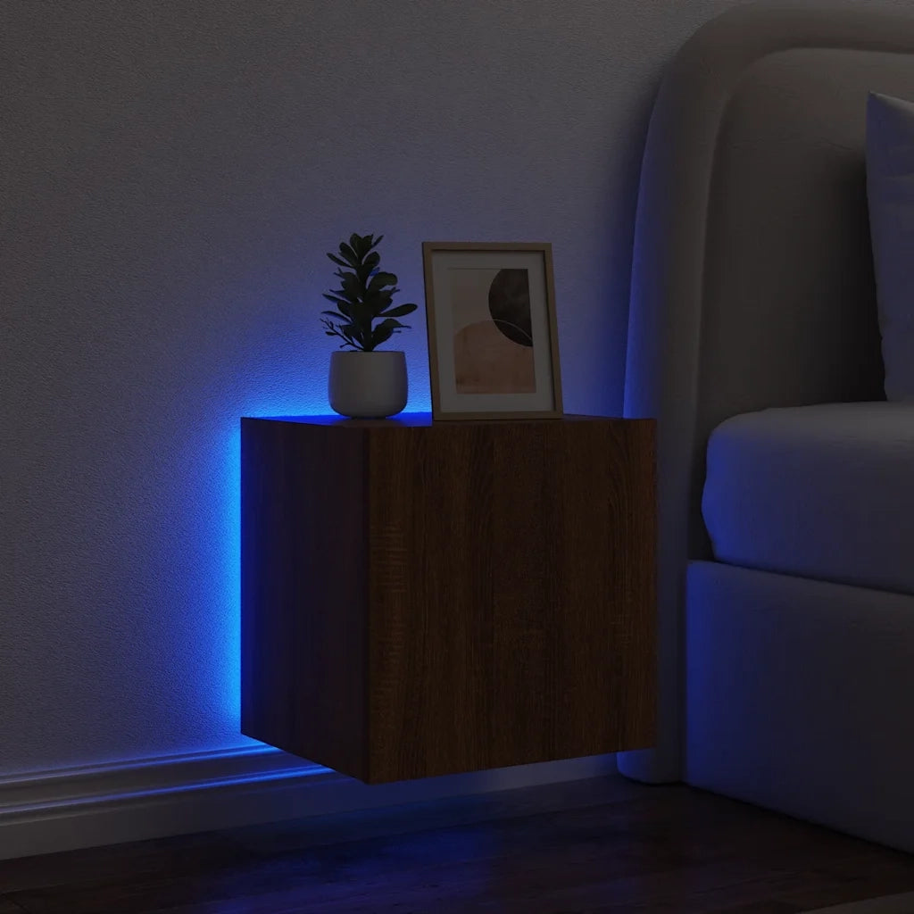 Mobile TV a Parete con Luci LED Rovere Marrone 40,5x35x40 cm 837258