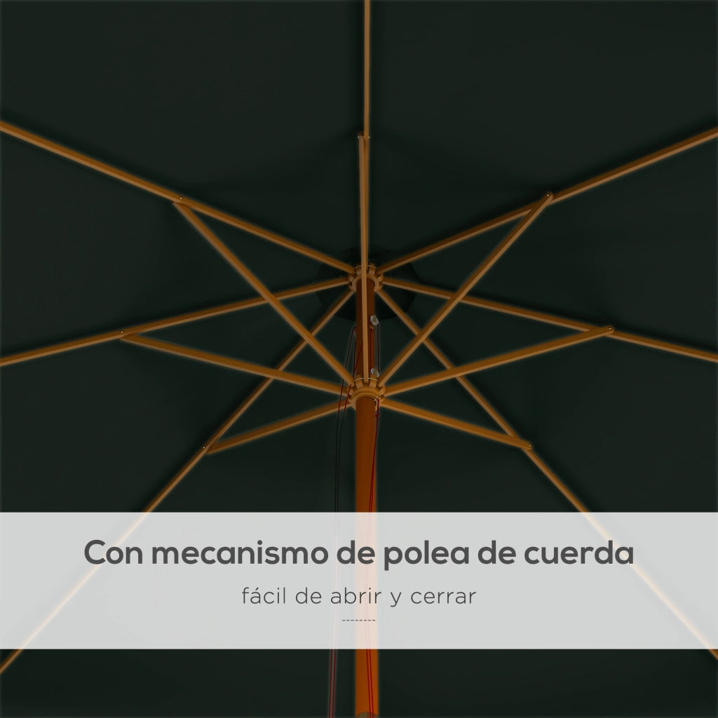Ombrellone da Giardino in Legno con Sistema a Puleggia ¨C Zephmum ¨C Verde 325x250 cm