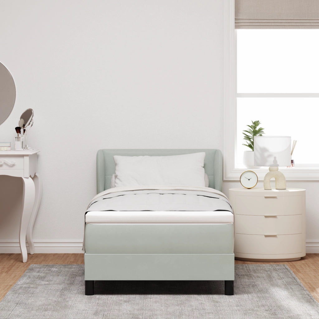 Letto con box spring e materasso  grigio chiaro 100x200 cm in velluto
