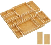 Set di 10 organizzatori per cassetto con 6 accessori, cassetta di archiviazione regolabile con 11 compartimenti, separatori in legno per cassetto per utensili da cucina, organizzatore per tavolo da toeletta, organizzatore per make-up, ufficio, bagno