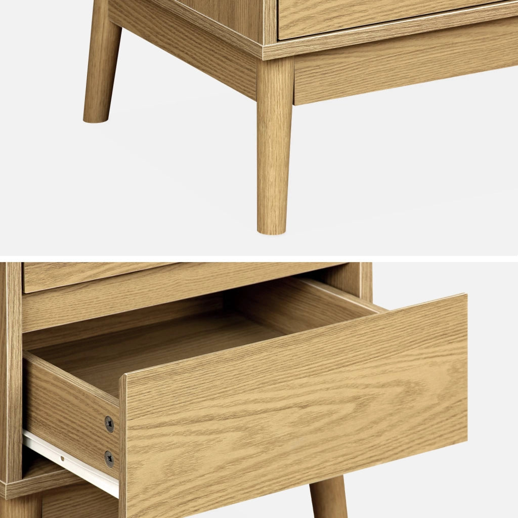 Comodino effetto legno con due cassetti, marrone naturale