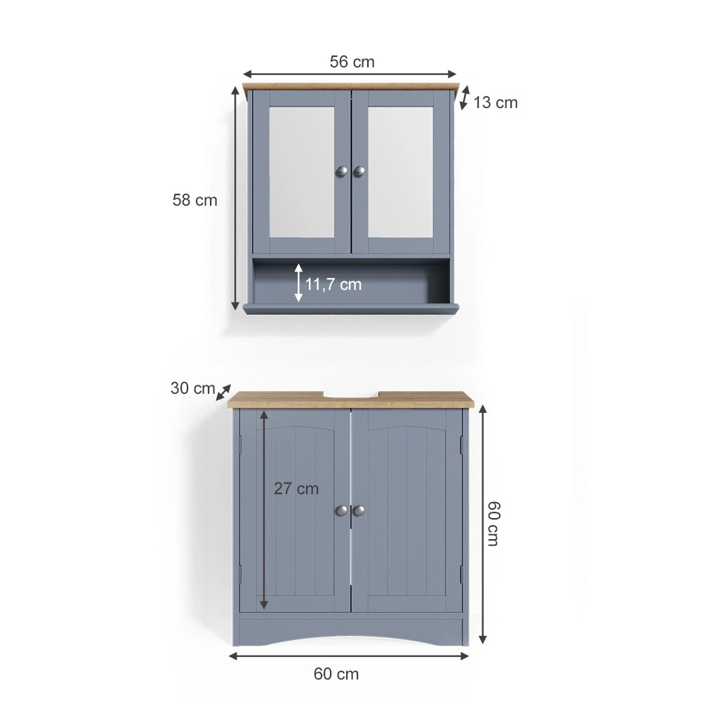 Vicco Set mobili bagno Grigio 2 parti