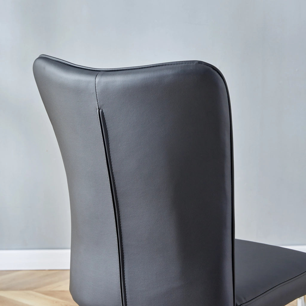 Sedie da pranzo set da 2 con schienale ergonomico e piedini regolabili, in PU, Nero