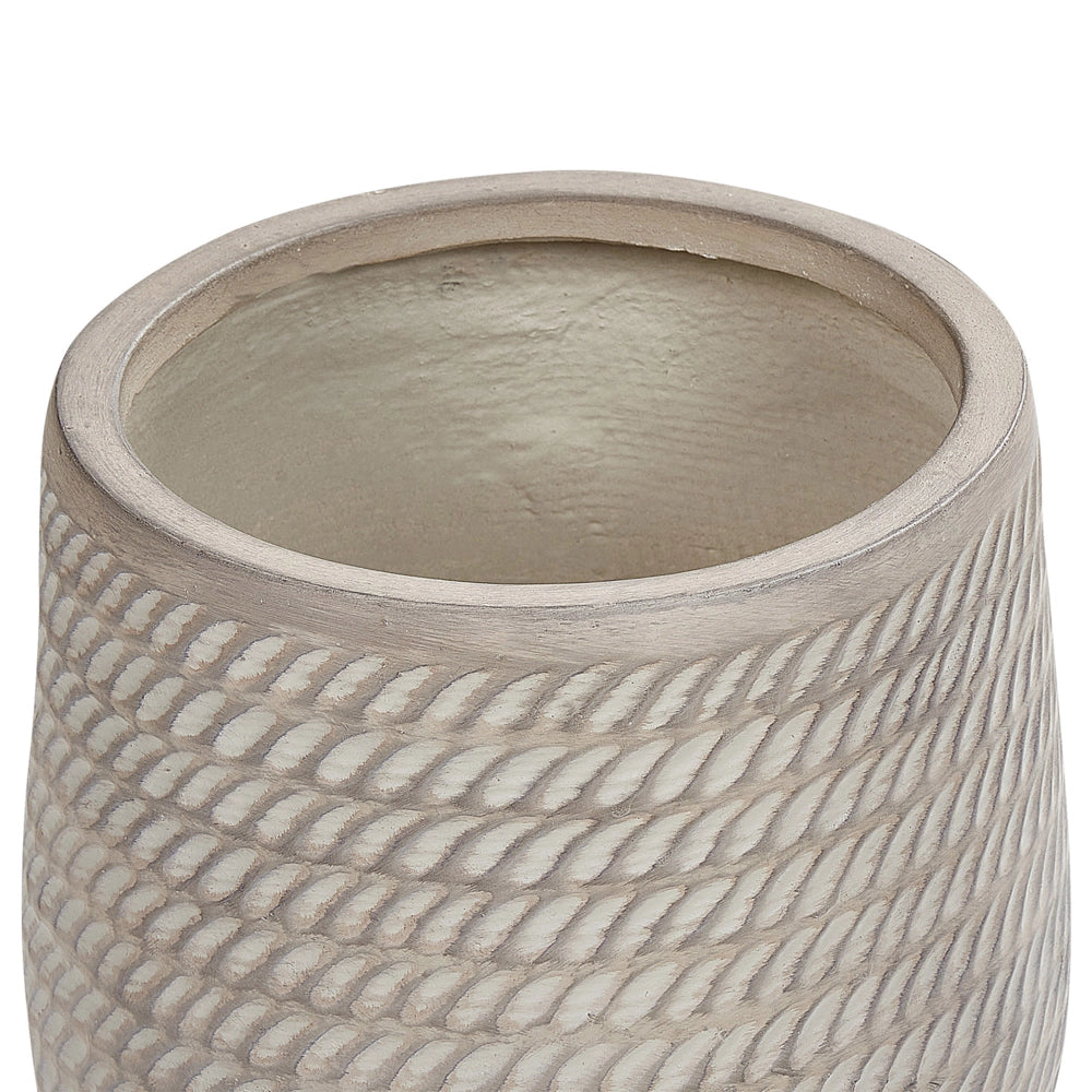 Vaso rotondo per piante in fibra di argilla con motivo in rilievo beige ⌀ 27 cm giardino terrazzo