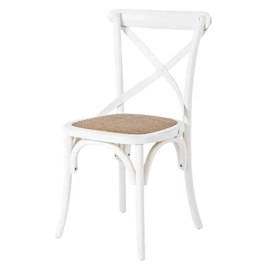 Set 2 sedie cross bistrot shabby vintage bianco olmo seduta rivestita rattan naturale modello (6086) - Mobili 2G