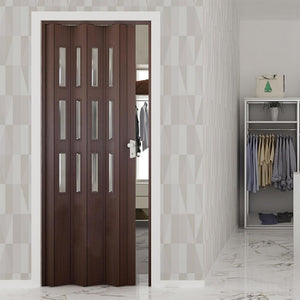 Porta a Soffietto da Interno 88,5x214 cm in PVC con Vetro Florance Noce Mansonia