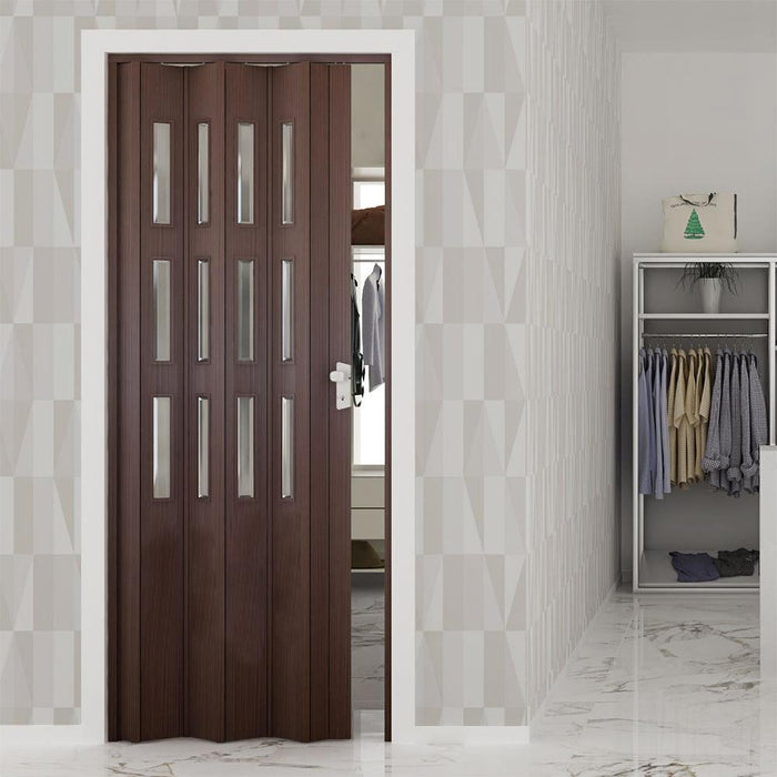 Porta a Soffietto da Interno 88,5x214 cm in PVC con Vetro Florance Noce Mansonia
