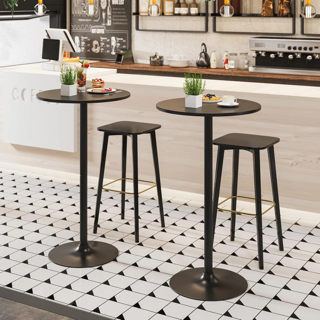 Tavolo da Bar Rotondo Ø60 Regolabile in Altezza (56 cm/ 101,5 cm), Tavolo da Caffè Alto in Legno e Metallo, Tavolino Bistrot Moderno con Base Rotondo per Cucina e Sala Pranzo (Nero,2)