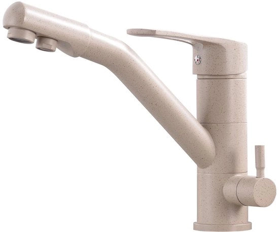 3 viei rubinetto da cucina, rubinetto da cucina rotativo 360°, rubinetto da cucina con uscita flessibile, G3/8 pollici (rubinetto a tre uscite e filtro acqua, beige)