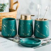 Set di accessori per la camera da bagno in ceramica a 4 pezzi con design marocchino in verde scuro