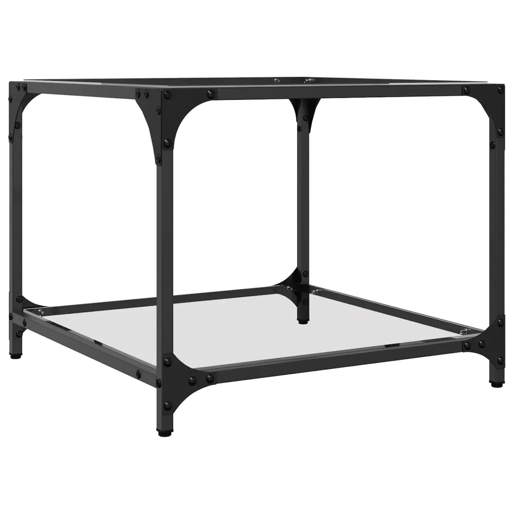 Tavolino Salotto con Piano Vetro Trasparente 50x50x40cm Acciaio 845971