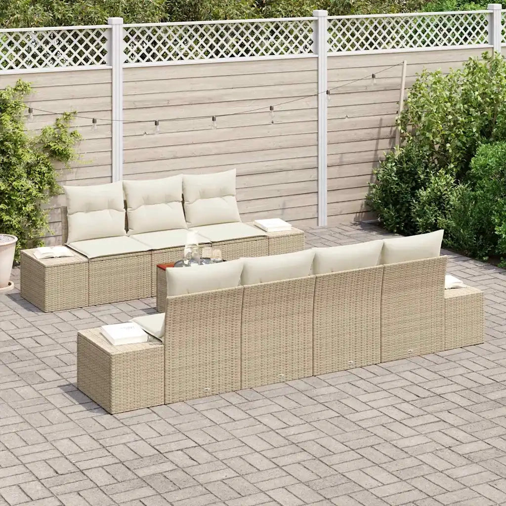Set Divano da Giardino con cuscino 8 pcs Beige polyrattan