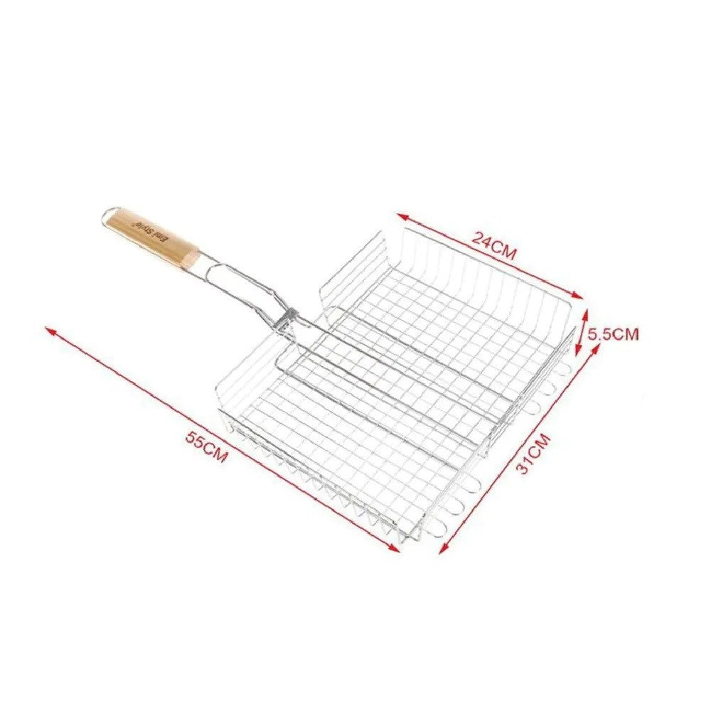 Trade Shop - Graticola A Rete Per Grigliate 55x31x24xh5.5cm + Manico Griglia Barbecue 2406341 -