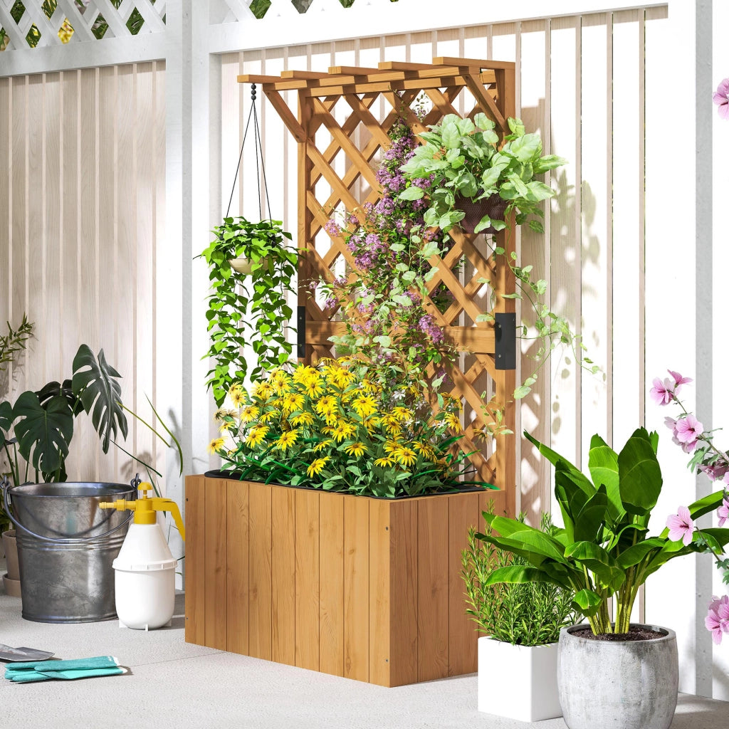 Letto per Orto Rialzato con Traliccio per Rampicanti e Pergola Superiore, 64x33x122 cm, Legno