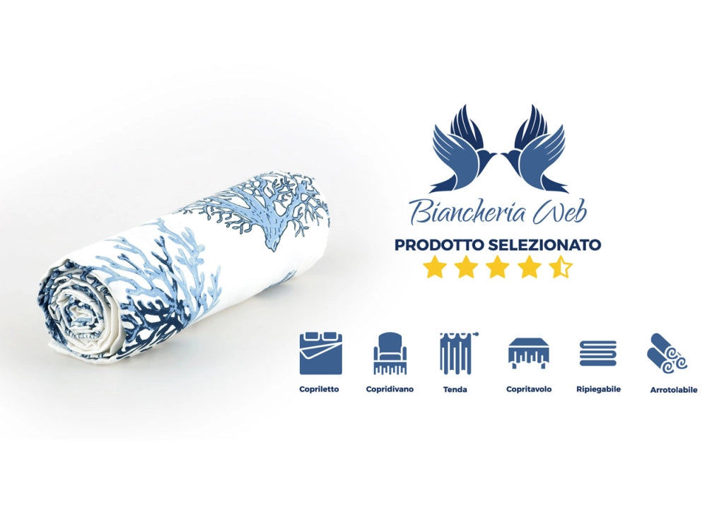 Telo Arredo Copritutto Cotone Arredatutto Copriletto Multiuso Corallo Marino OB - 1 Piazza - Blu