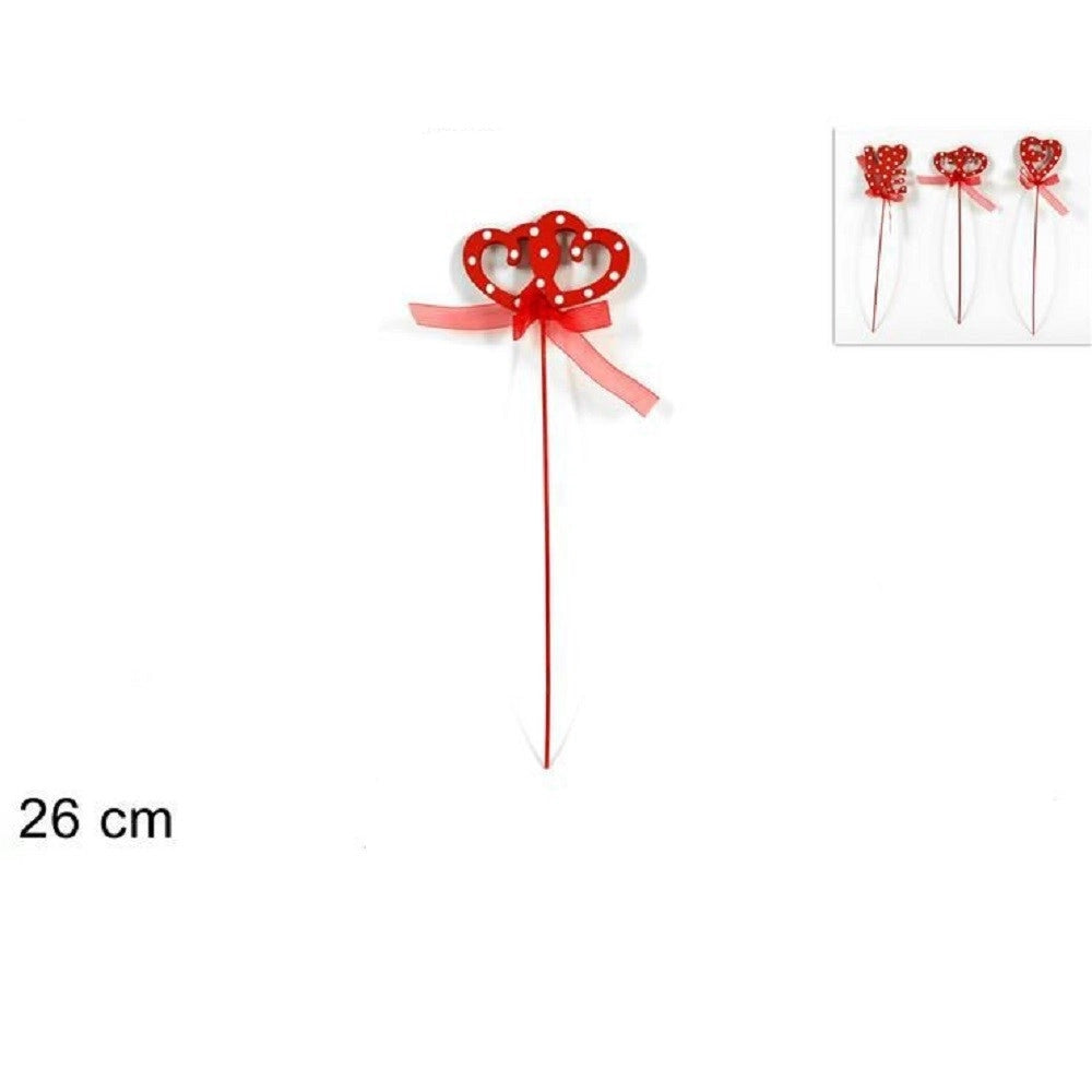 Trade Shop - Set 12pz Spillone Legno Con Fiocco Cuore Love 26cm San Valentino 3 Modelli -