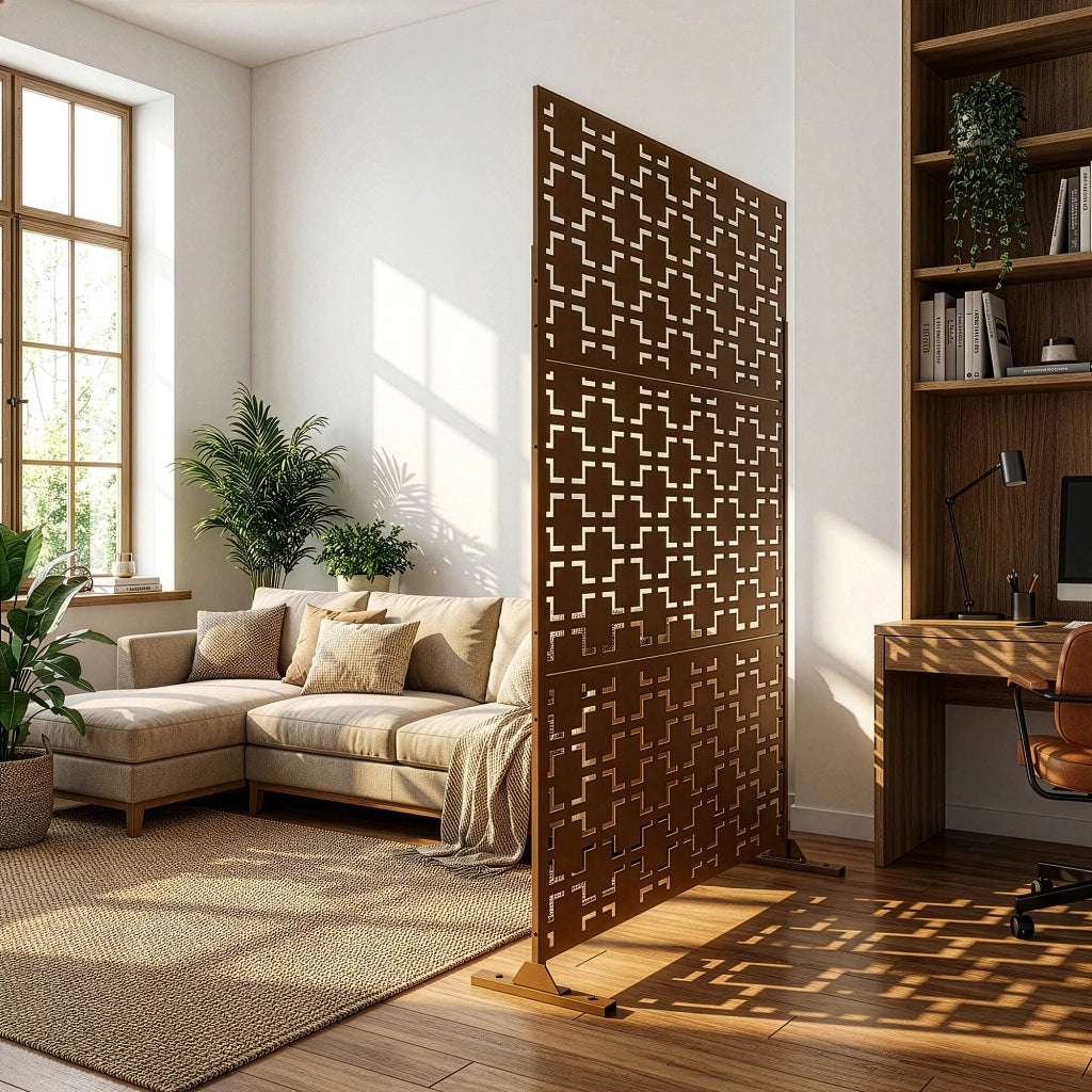 Pannello Divisorio Basciano Struttura Traforata in Acciaio 180 x 120 cm - Marrone casa.pro
