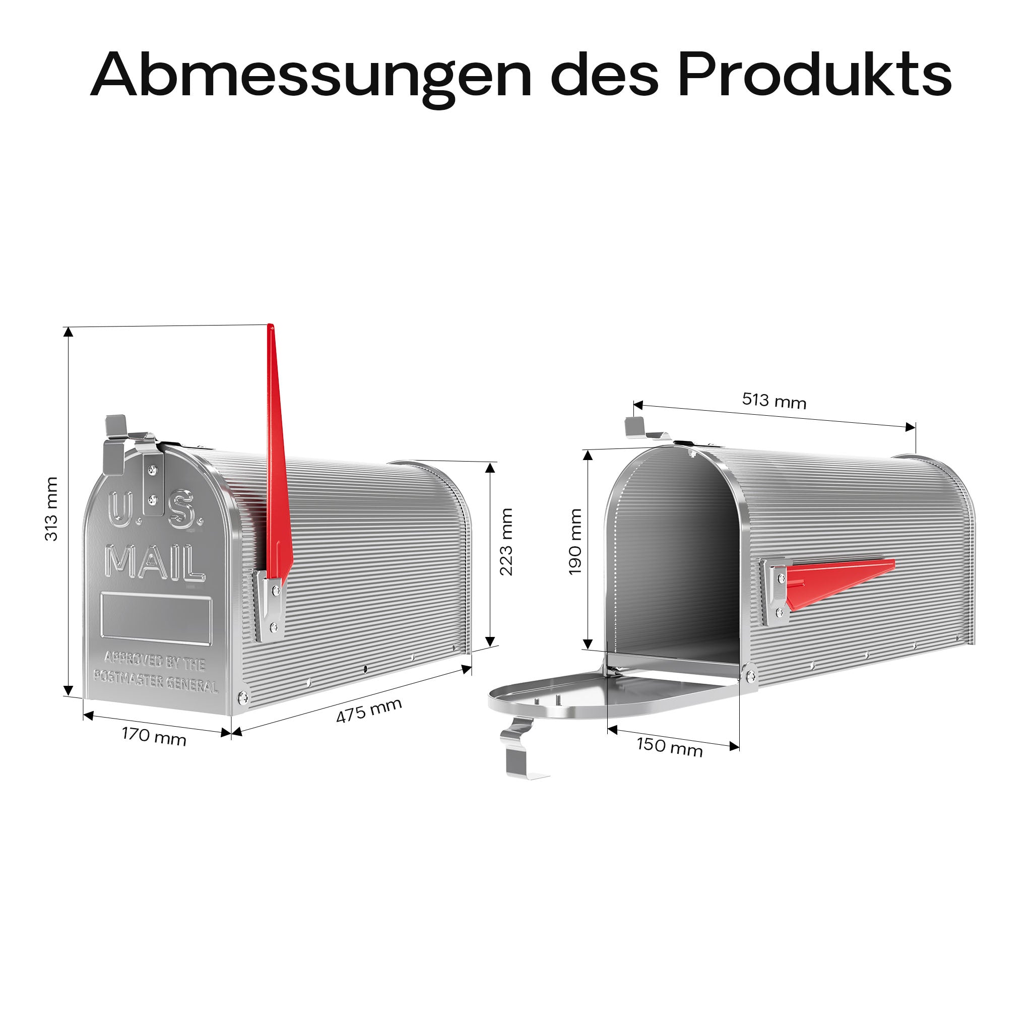 Cassetta postale americana in acciaio zincato grigio con materiale di montaggio