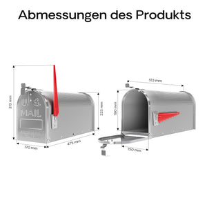 Cassetta postale americana in acciaio zincato grigio con materiale di montaggio