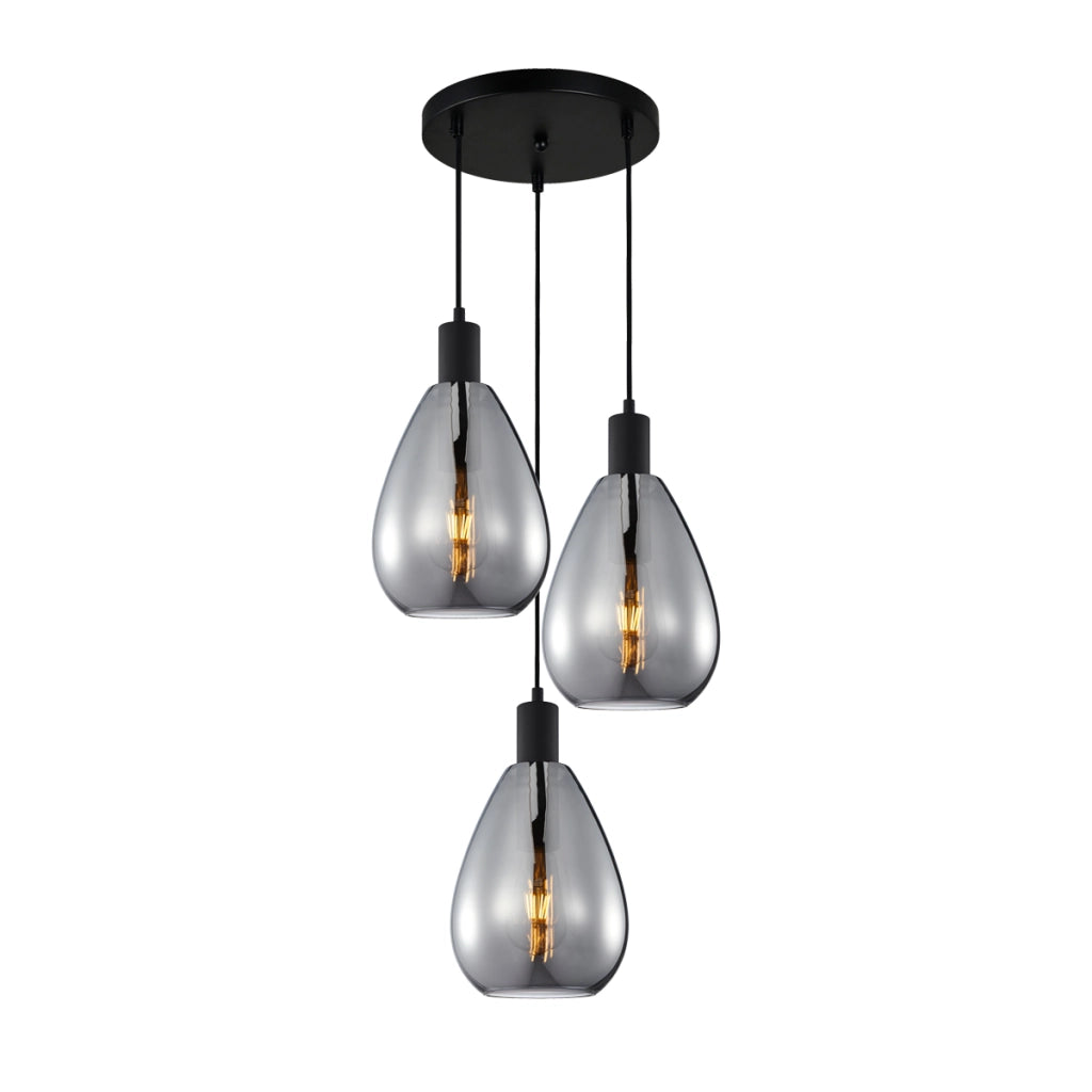 Lampadario Italux Zulo rotondo nero vetro fumé 3xE27
