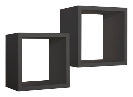 Set 2 Mensole Cubo da Parete Quadrato in Fibra di Legno Q-Bis Maxi Nero
