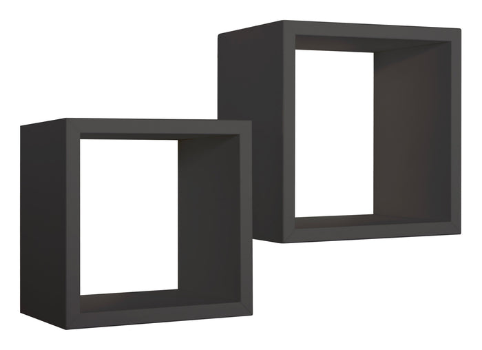 Set 2 Mensole Cubo da Parete Quadrato in Fibra di Legno Q-Bis Maxi Nero