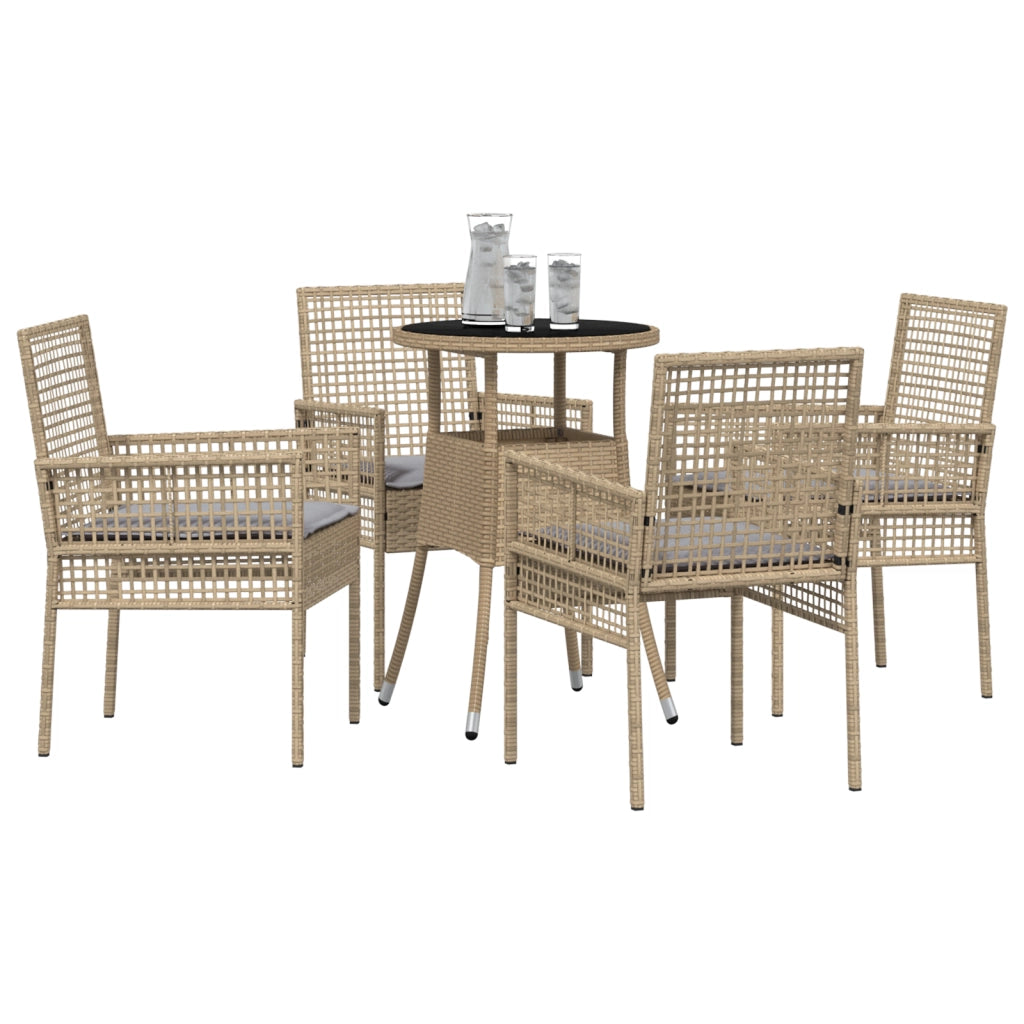 Set da Pranzo da Giardino Beige in Polyrattan 5 Pezzi