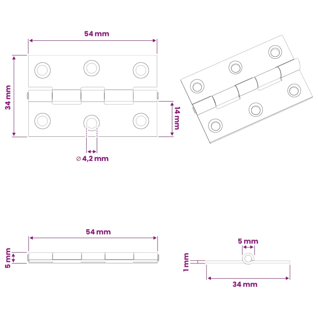 Cerniera 48 pz 54 x 34 x 5 mm Argento Acciaio 42041399