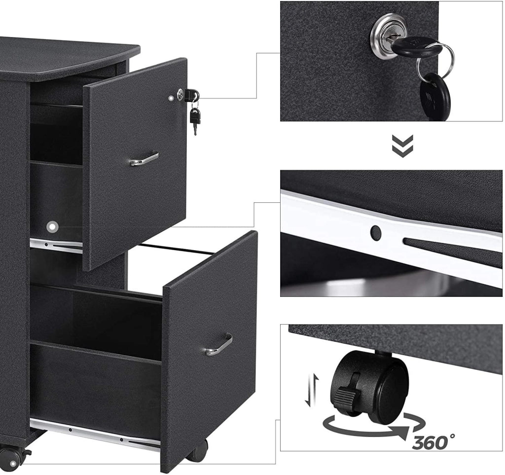 Cassetta da ufficio mobile con serratura 2 cassetti sistema di bloccaggio con rotelle guide di sospensione regolabili 72 cm granito nero 12_0000354