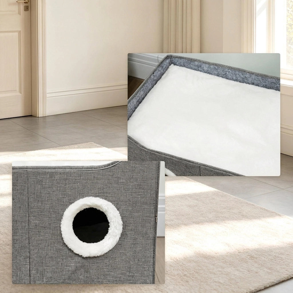 Cuccia per Gatti Pieghevole in MDF con Tiragraffi e Cuscino; 60x40x34 cm; Grigio