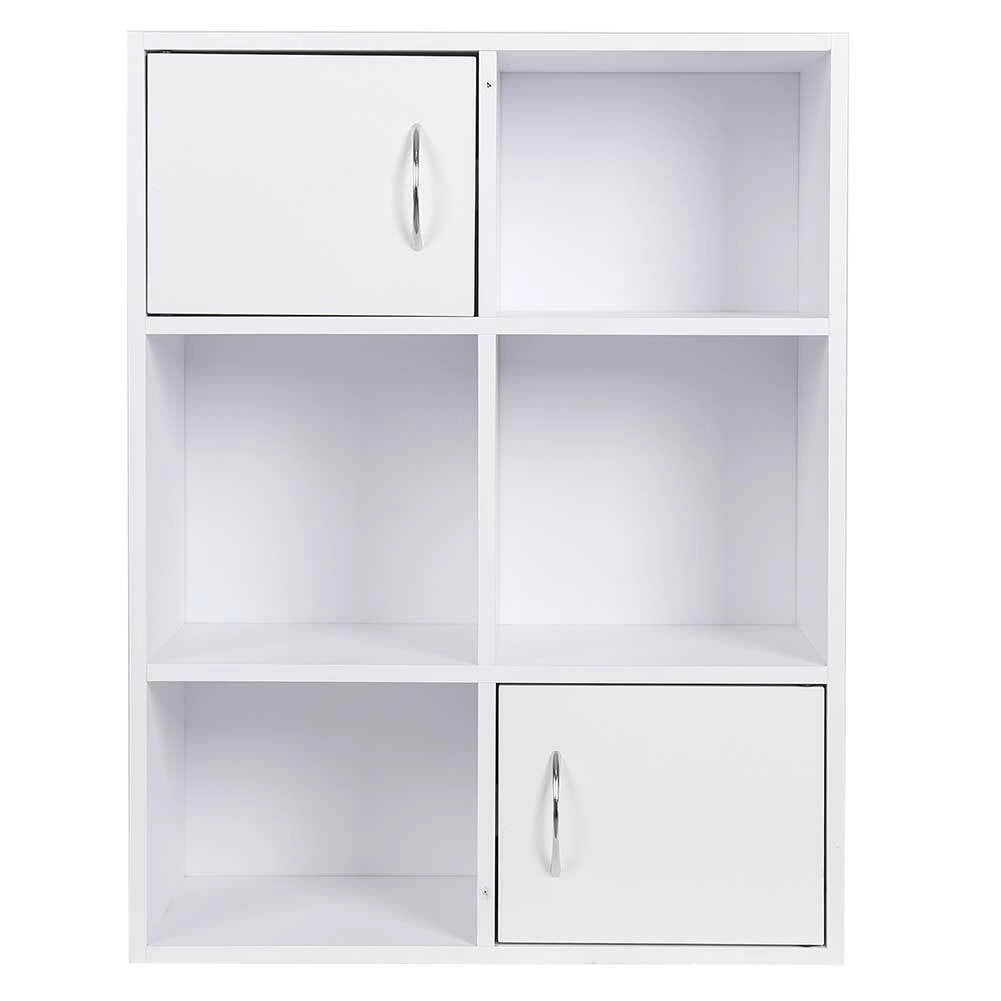 Mobile Libreria 6 Ripiani 2 Ante Scaffale in Legno MDF Design Moderno Bianco