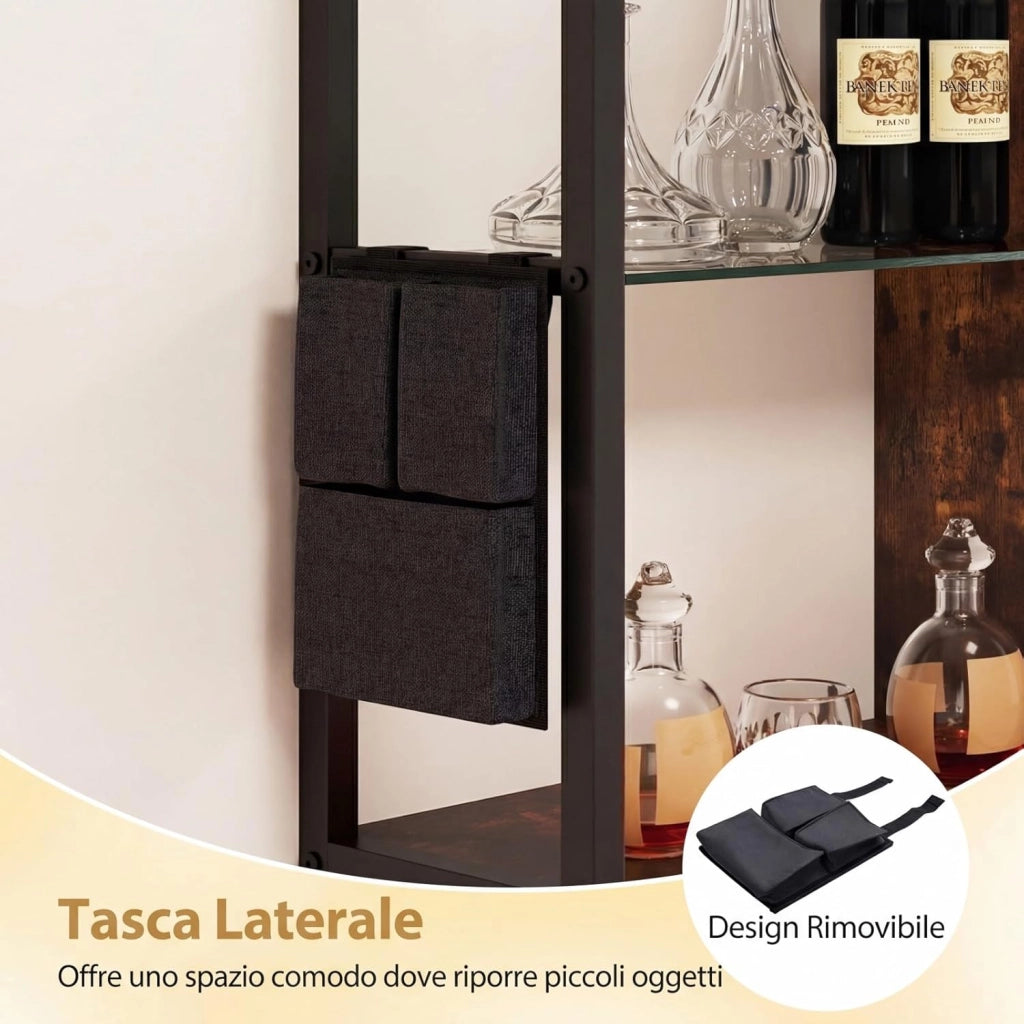 Mensola da Parete 107 cm, Scaffale a 6 Livelli con Luci LED, Controllo Remoto e APP, 8 Ganci a S e Tasca Laterale Rimovibile, Espositori per Bar Cucina Salotto Bagno