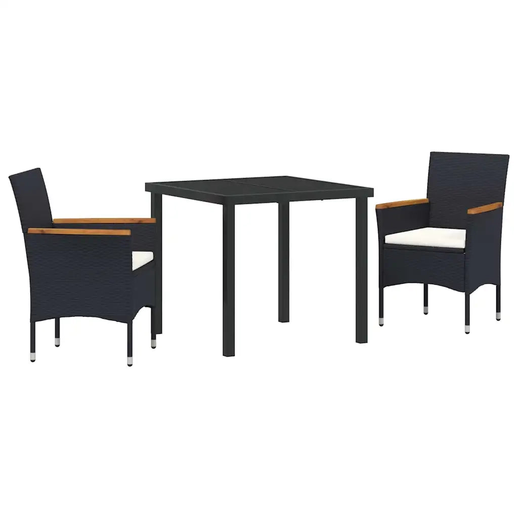 Set da Pranzo per Giardino con cuscino 3 pcs Nero polyrattan
