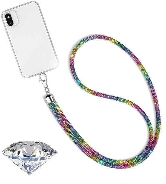 Lanyard con Tasca per Carte - Cordoncino con Tessera - Chiusura a Sfera - Collana per Donna - Strass con Cristalli per Collana