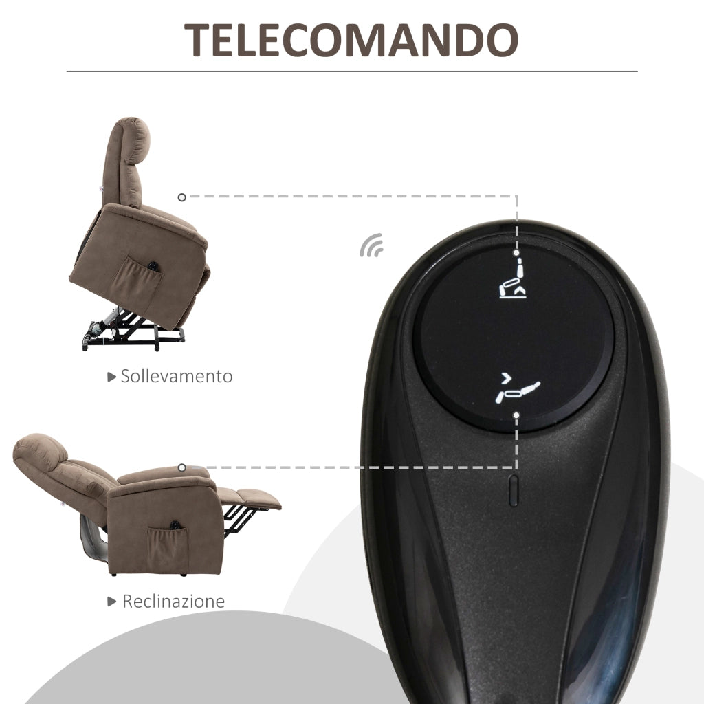 Poltrona Alzapersona Reclinabile 150¡ã max con Telecomando e Poggiapiedi, 75x93x110 cm, Marrone
