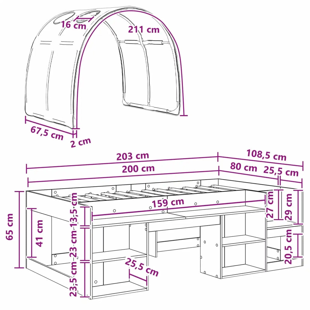 Letto con Tunnel 3 pz Sonoma e Bianco Legno ingegnerizzato 3423593